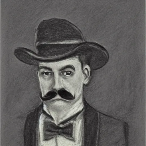 Prompt: charcoal sketch of an early 20th century occult detective from the german empire, mustache, bow tie