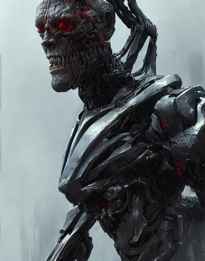 Image similar to willem dafoe as victor stone, full body concept, cyborg, borg, strogg, face of a man, terminator, flesh, quake strogg, doom demon, wolfenstein, monstrous, symmetry, symmetrical, concept art by ruan jia and greg rutkowski