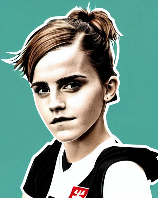 Image similar to a portrait of emma watson wearing lokomotiv football shirt, hyper realistic