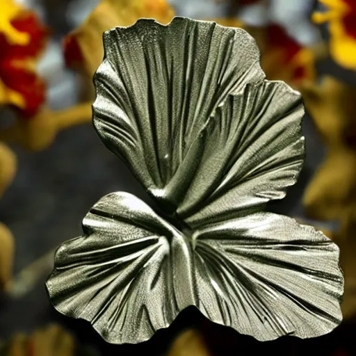 Prompt: a hibiscus flower, cybernetic, made of metal, shiny, glowing