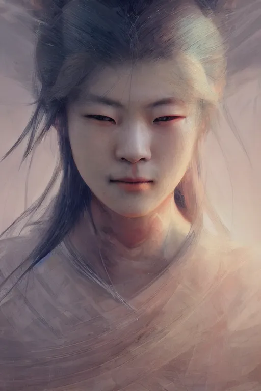 Image similar to Japanese god, portrait, powerfull, intricate, elegant, volumetric lighting, scenery, digital painting, highly detailed, artstation, sharp focus, illustration, concept art, ruan jia, steve mccurry