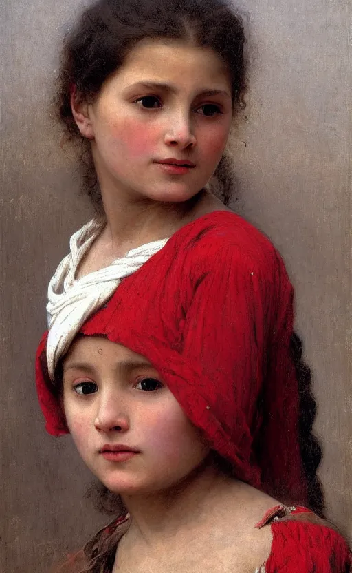 Image similar to portrait of berber girl, red and white garment, hd, realistic, bouguereau