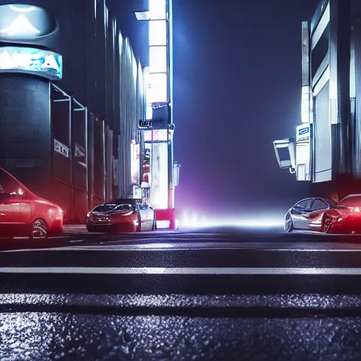 Prompt: tesla in tokyo at a foggy and rainy night, realistic 4 k