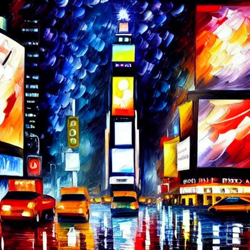 Prompt: a beautiful painting of times square in new york at night by leonid afremov