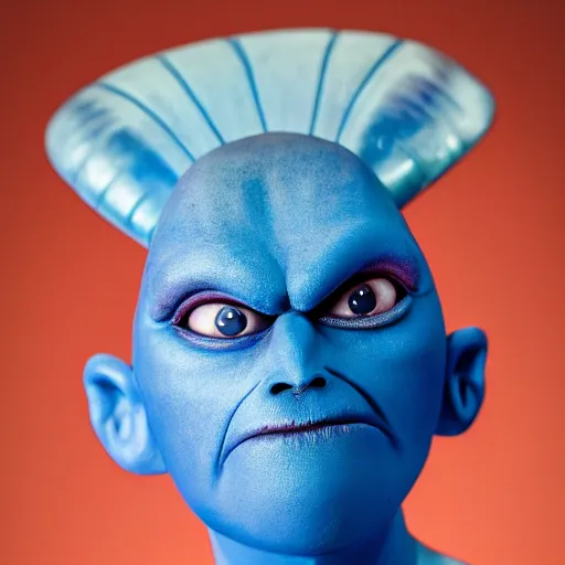 Image similar to portrait of a blue alien, singing opera, photo, 8k