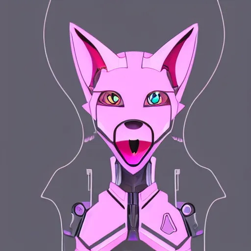 Image similar to digital art artstation, pixiv, portrait of a robotic fox with cybernetic body with pink hair, character fursona furry, furaffinity