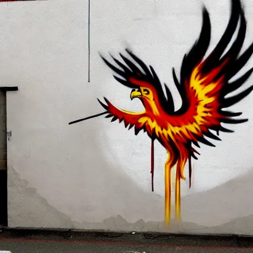 Image similar to Phoenix, street art by bansky