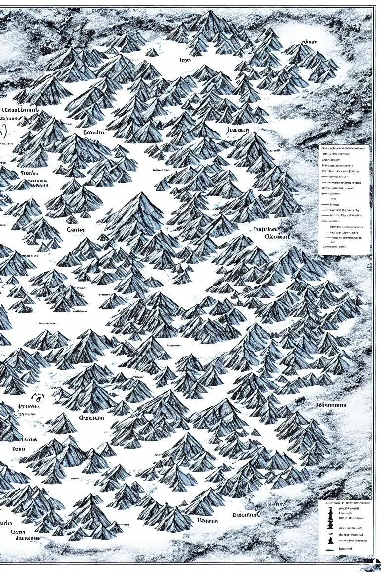 Image similar to top down map of rpg frozen region with a abandoned mine drawn by j. r. r. tolkien