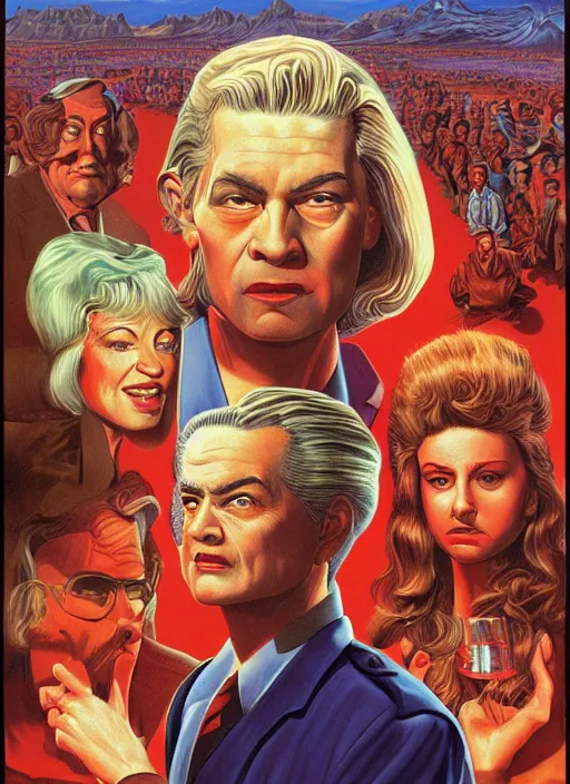 Prompt: twin peaks movie poster art by rowena morrill