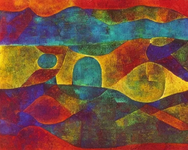 Image similar to Waves in the ocean. Sci-fi dreamworld. LSD. DMT. Paul Klee.