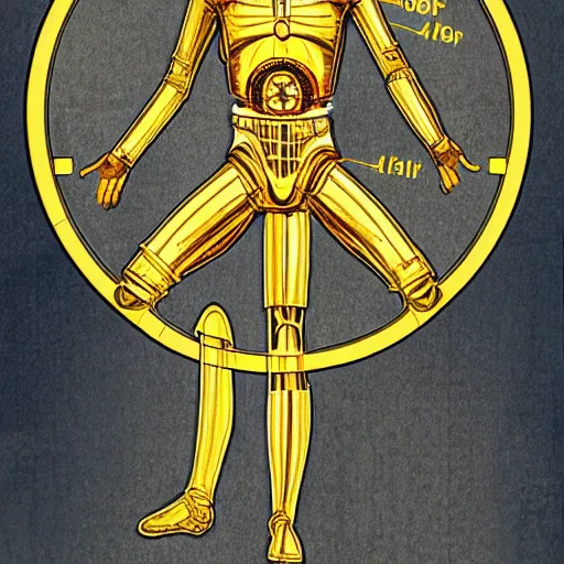 Prompt: c 3 po as the vitruvian man