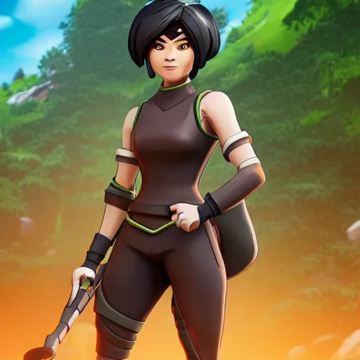 Image similar to toph beifong in fortnite, blind eyes, character render, full body shot, highly detailed, in game render