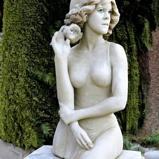 Prompt: carved marble statue of young jane fonda