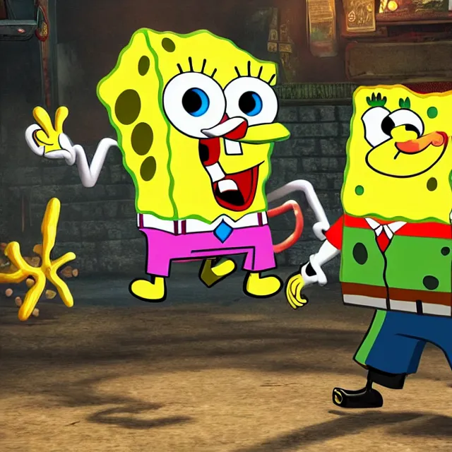 Prompt: spongebob squarepants in mortal kombat, character, videogame render, 4 k, artstation