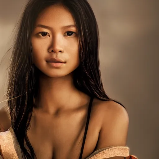 Image similar to portrait of a stunningly beautiful Filipina, depth of field, zeiss lens, detailed, symmetrical, centered, fashion photoshoot, by Annie Leibovitz and Steve McCurry, David Lazar, Jimmy Nelsson, Breathtaking, 8k resolution, extremely detailed, beautiful, establishing shot, artistic, hyperrealistic, beautiful face, octane render