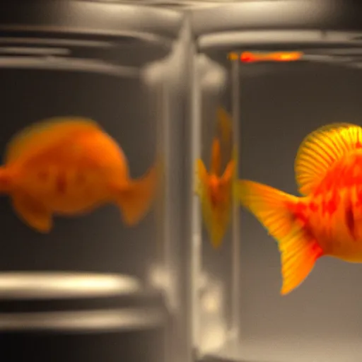 Prompt: a photo of 8k a goldfish in a water dispenser, cinematic lighting, trending on artstation, 4k, hyperrealistic, focused, extreme details, unreal engine 5, cinematic, masterpiece