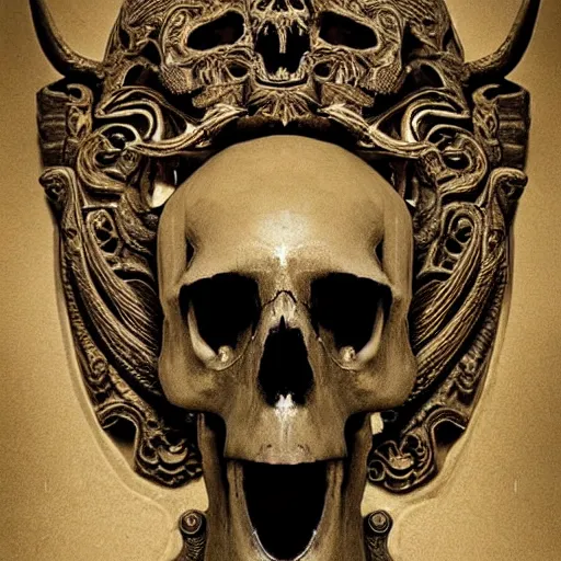 Image similar to a award winning stunning photograph of a skull with eyeballs and ornate carvings