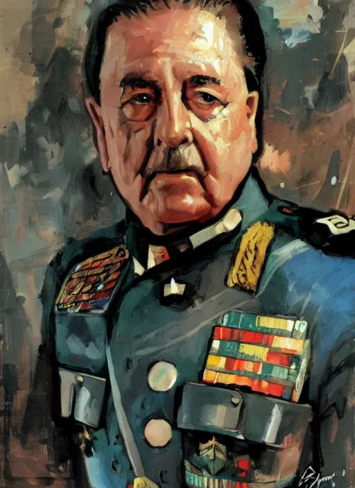 Image similar to sci fi portrait of general augusto pinochet as a cyborg wearing prussian military clothes by john berkey