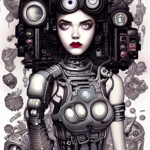 Image similar to Lofi portrait with cyborg, Pixar style by Joe Fenton and Stanley Artgerm and Tom Bagshaw and Tim Burton