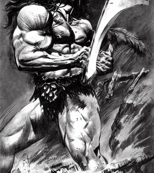 Image similar to Conan the barbarian drawing by frank frazetta