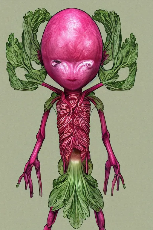 Image similar to radish humanoid, symmetrical, highly detailed, digital art, sharp focus, trending on art station, anime art style