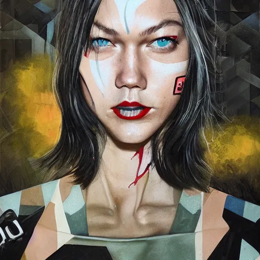 Image similar to karlie kloss in Army of Two picture by Sachin Teng, dark vibes, Realistic Painting , Organic painting, Matte Painting, geometric shapes, hard edges, graffiti, street art:2 by Sachin Teng:4