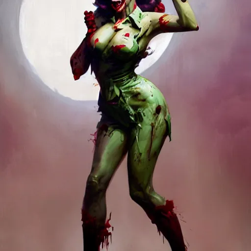 Image similar to pinup zombie from doom eternal, painted by stanley lau and gil elvgren, painted by greg rutkowski, painted by stanley, artgerm, masterpiece, digital art, trending on arts