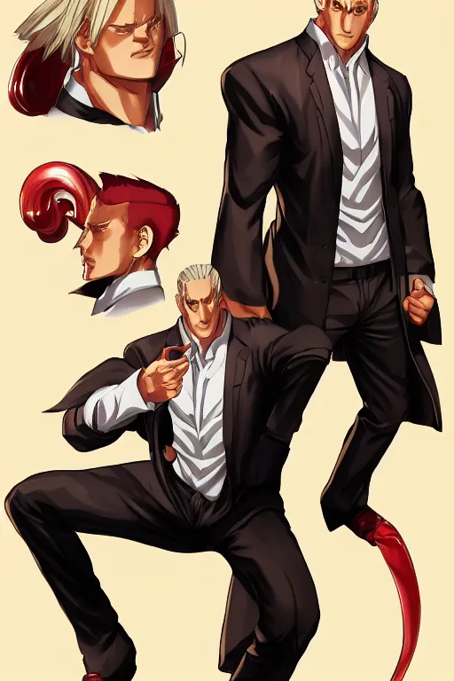 Image similar to character art, full body, geese howard, nice suit, artstation, pixiv, lineart, light skin tone, highly detailed, volumetrics, anime, manga, in the style of hiroaki hashimoto