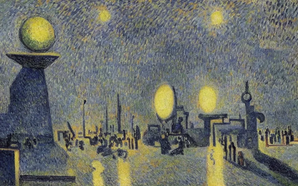 Prompt: complex alien technology that can create a giant sphere of energy, used to contain a star by camille pissarro and alexej von jawlensky, style of game of thrones