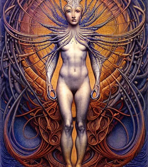 Image similar to detailed realistic beautiful young cher alien robot as queen of andromeda galaxy portrait by jean delville, gustave dore and marco mazzoni, art nouveau, symbolist, visionary, baroque, giant fractal details. horizontal symmetry by zdzisław beksinski, iris van herpen, raymond swanland and alphonse mucha. highly detailed, hyper - real, beautiful