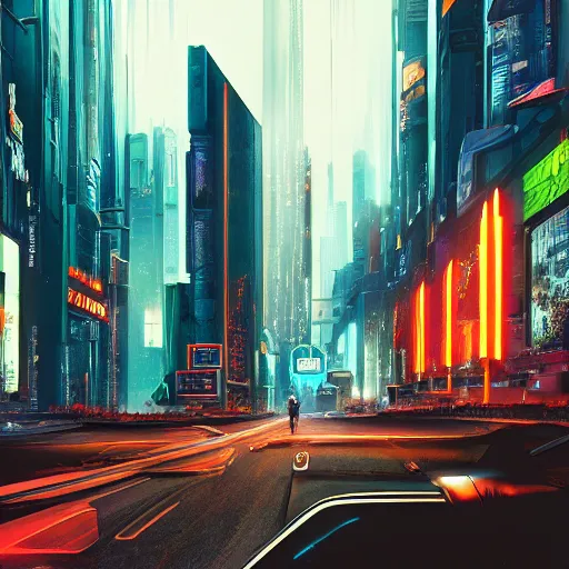 Image similar to cyberpunk street, 4k, sharp, Renaissance painting style