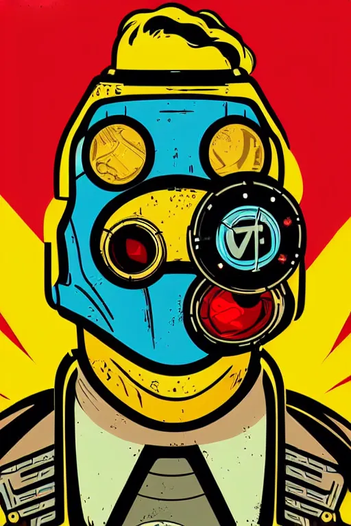 Prompt: fallout 7 6 retro futurist illustration art by butcher billy, sticker, colorful, illustration, highly detailed, simple, smooth and clean vector curves, no jagged lines, vector art, smooth andy warhol style