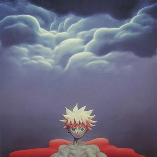 Prompt: killua zoldyck with thunderstorms around made by zdzisław beksinski 8 k