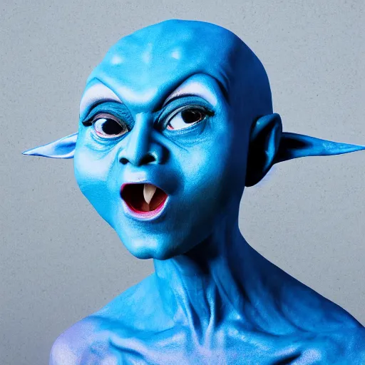 Prompt: portrait of a blue alien, singing opera, photo, 8k