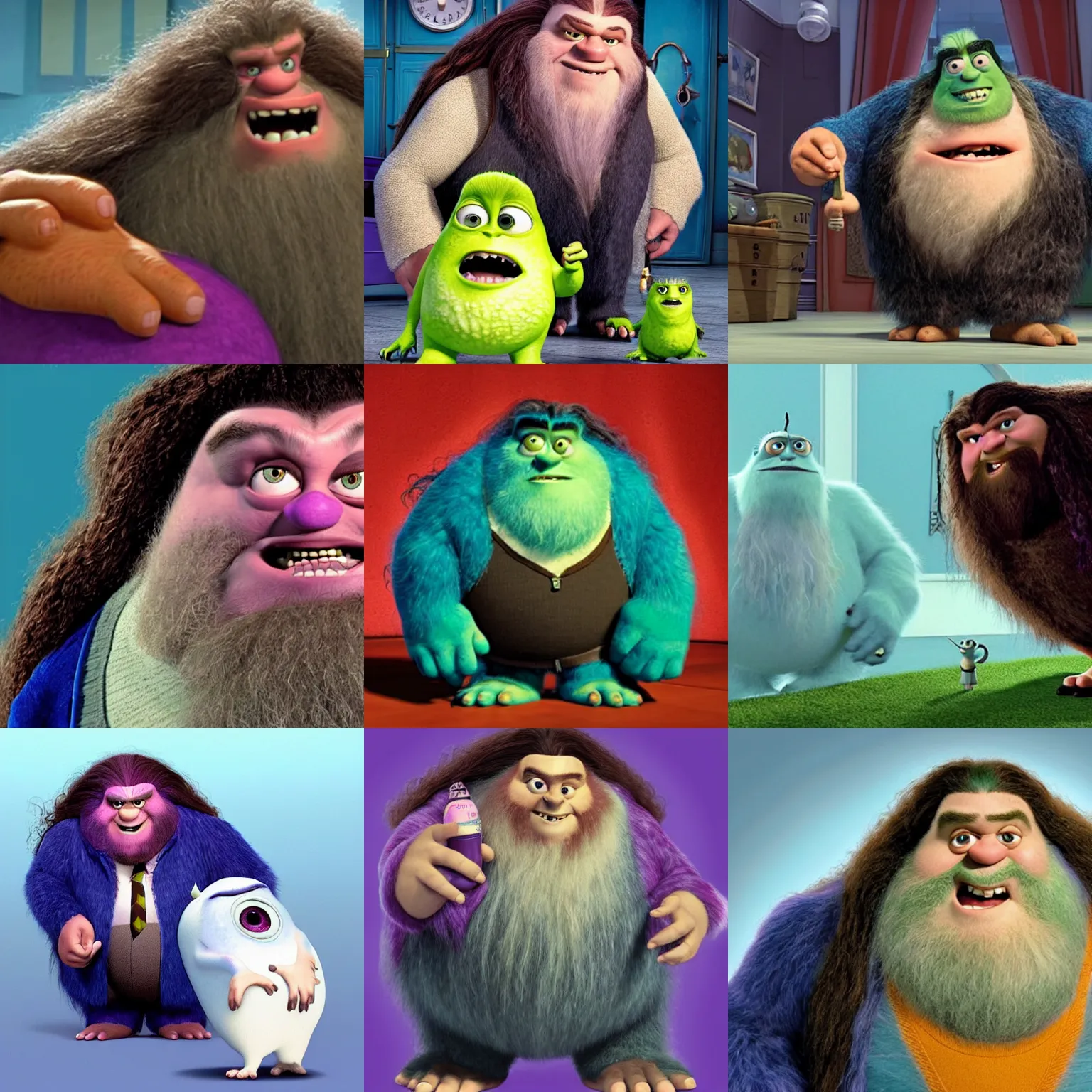 Prompt: hagrid in monsters inc (2001), pixar, movie, high quality