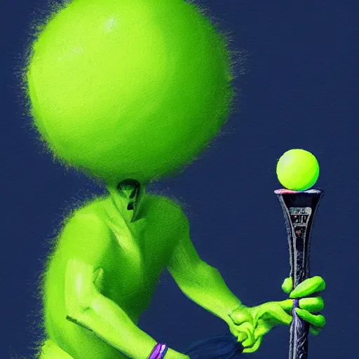 Prompt: a tennis ball monster, tennis ball, dark, chalky, nautical, digital art, fantasy, magic, trending on artstation, ultra detailed, professional illustration by Basil Gogos
