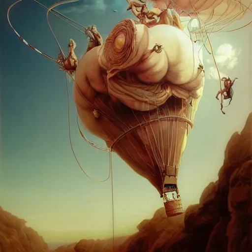 Image similar to a hot air balloon made of skin, highly detailed by peter mohrbacher, hajime sorayama, wayne barlowe, boris vallejo, aaron horkey, gaston bussiere, craig mullins