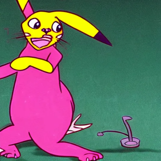 Prompt: the pink panther cartoon fighting pikachu