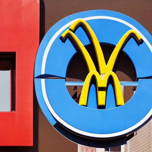 Prompt: mcdonalds made of blue and red sand