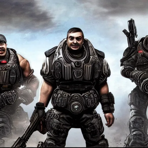 Prompt: Mr. Bean in Gears of War