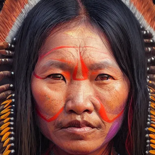 Prompt: portrait of an aboriginal paiwan woman ( 3 5 ) from taiwan in 2 0 2 1, an oil painting by ross tran and thomas kincade