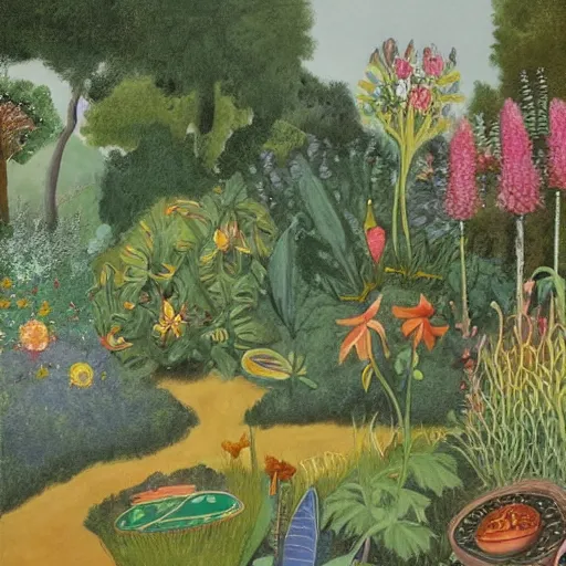 Image similar to garden of early delights painted by andre butzer