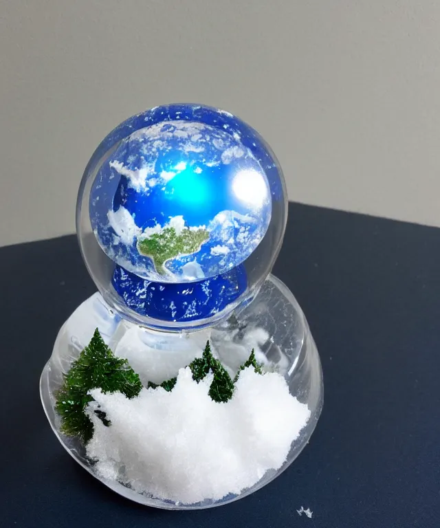 Image similar to a snow globe with planet earth inside