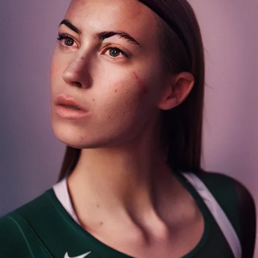 Image similar to realistic! photoshoot for a new nike lookbook, color film photography, portrait of a beautiful woman, photo in style of Paola Kudacki , 35mm