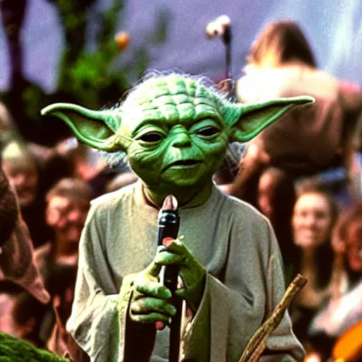 Image similar to yoda performing at woodstock