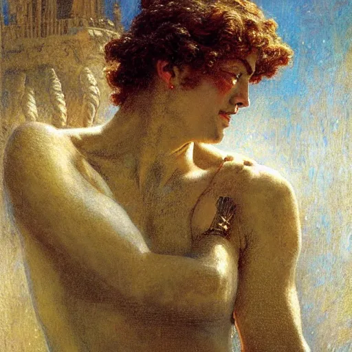 Image similar to highly detailed potrait of anxiety as greek god, painting by gaston bussiere, craig mullins, j. c. leyendecker, lights, art by ernst haeckel, john william godward, hammershøi,,