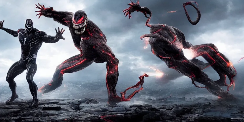 Prompt: a epic cgi film render of the rock as venom fighting Elon musk as ultron poster in the style Waya Steurbaut Entertainment, cinematic, detailed 1000K, inspiring, full scene camera shot