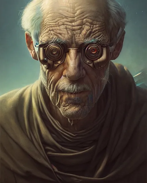 Image similar to a detailed portrait of cyberpunk old man by Tomasz Alen Kopera and Peter Mohrbacher