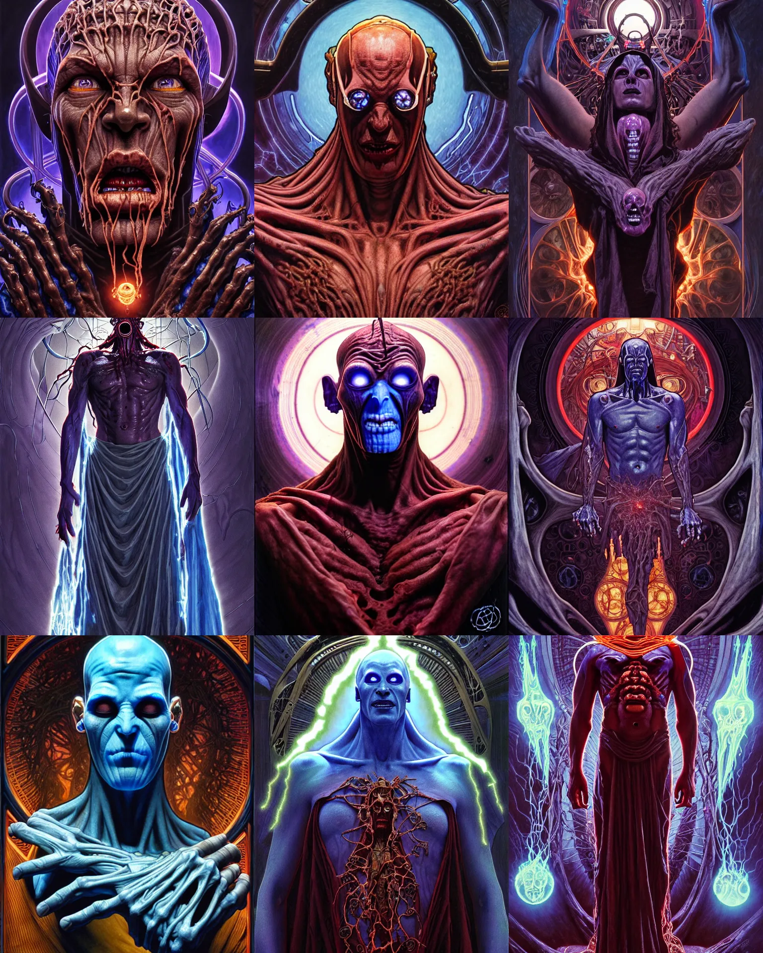 Prompt: the platonic ideal of osiris of cletus kasady ultimate carnage thanos dementor doctor manhattan chtulu nazgul, detailed, intricate, hyperrealism, intense, scary, decay, dmt, art by brock hofer and artgerm and greg rutkowski and alphonse mucha
