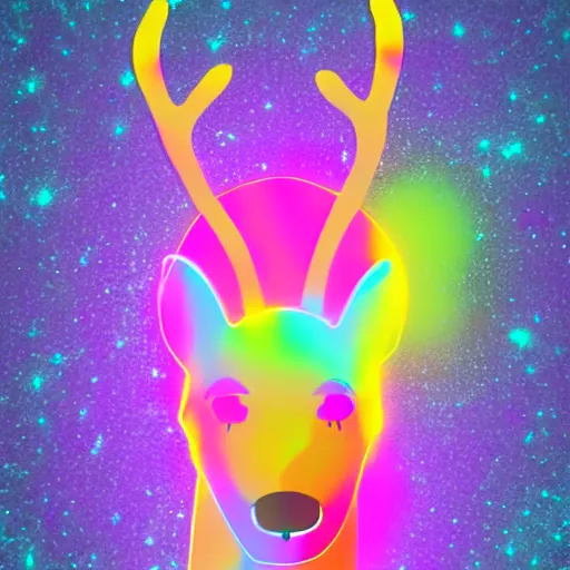 Image similar to Reindeer made out of void, rainbow outline, fursona, furry, back, male furry anthro,